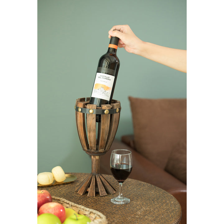 Wooden Wine Goblet Shaped Vintage Decorative Single Bottle Wine Holder Image 4