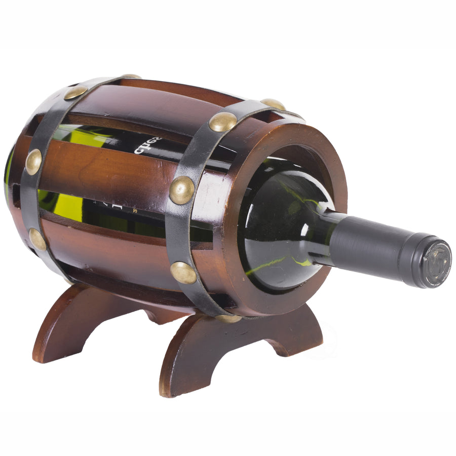 Wooden Wine Barrel Shaped Vintage Decorative Single Bottle Wine Holder Image 1