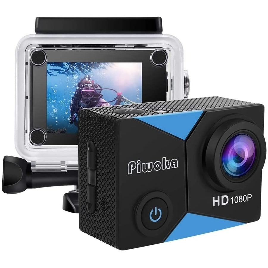 Piwoka Action Camera 1080P 12MP Waterproof Underwater 98ft Sports Camera Image 1