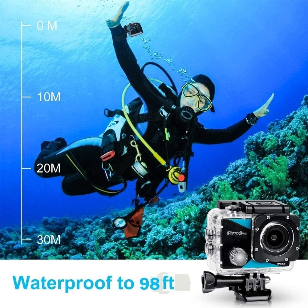 Piwoka Action Camera 1080P 12MP Waterproof Underwater 98ft Sports Camera Image 2