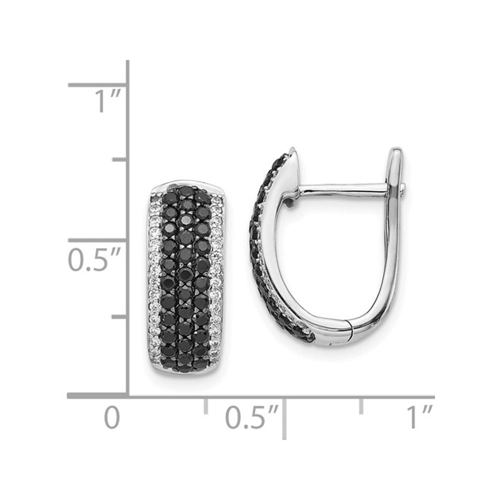 1.00 Carat (ctw) Black and White Diamond Hoop Earrings in 14K White Gold Image 2
