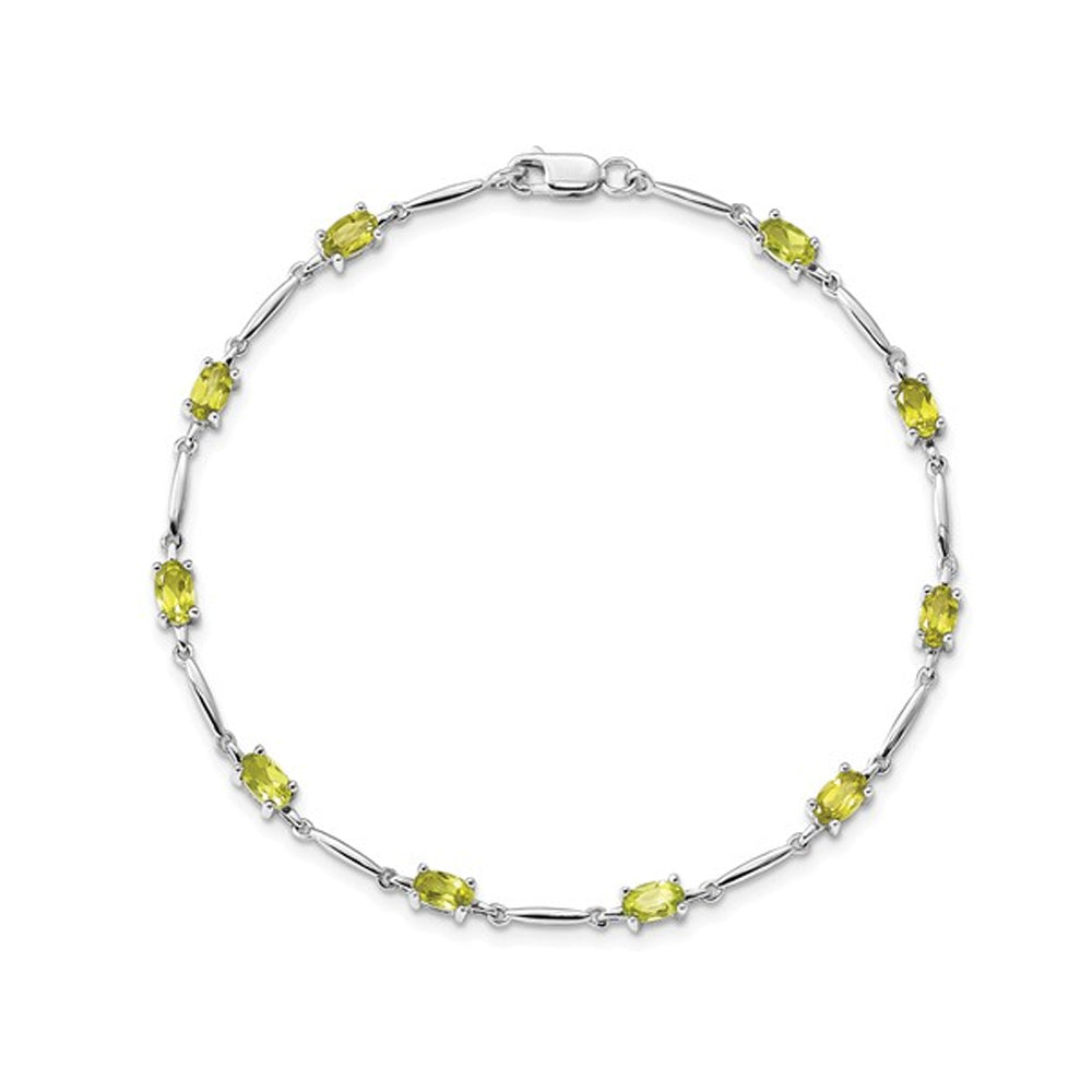 Natural Green Peridot Bracelet 2.30 Carat (ctw) in Sterling Silver - 7.50 Inches Image 1