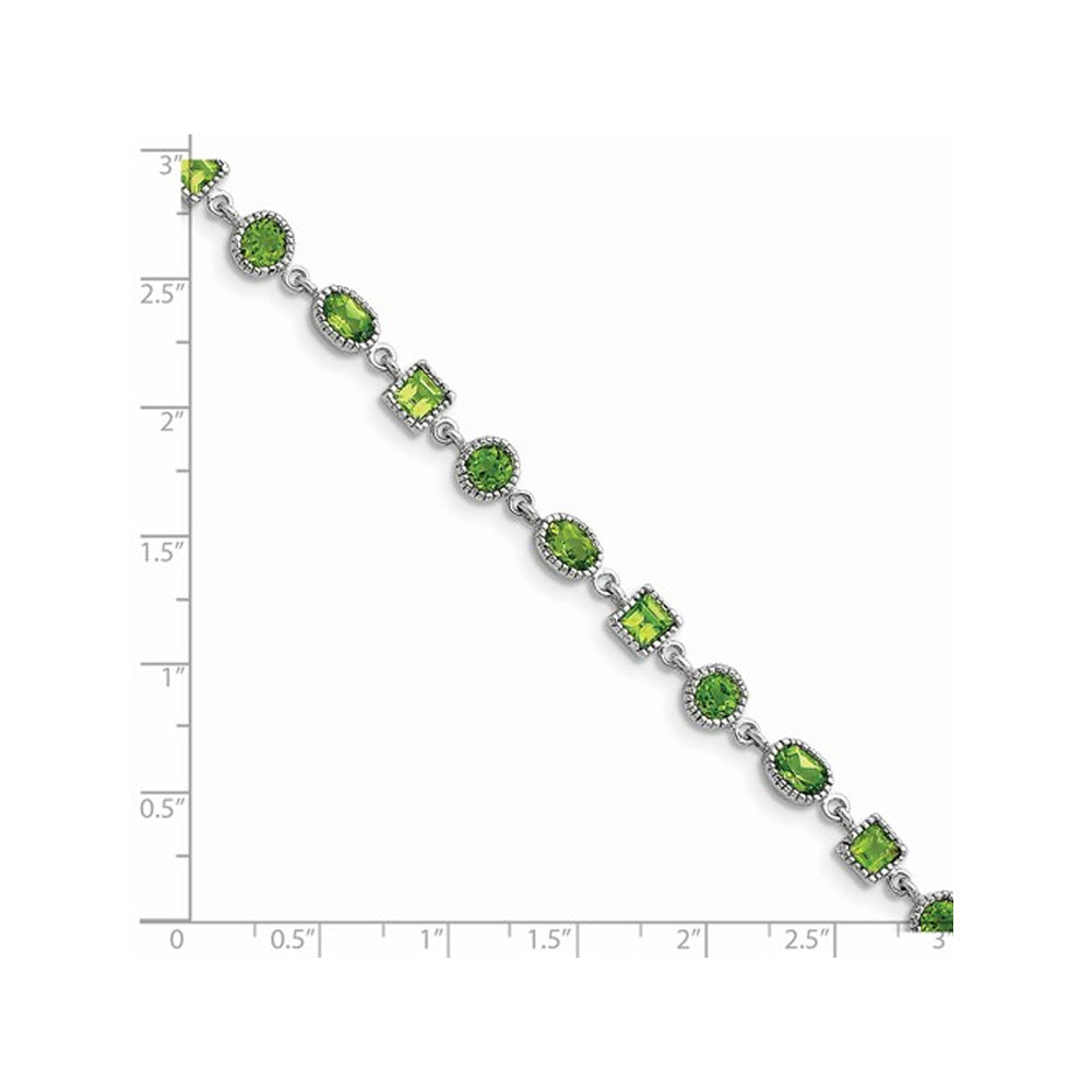 Natural Green Peridot Bracelet 2.30 Carat (ctw) in Sterling Silver - 7.50 Inches Image 2