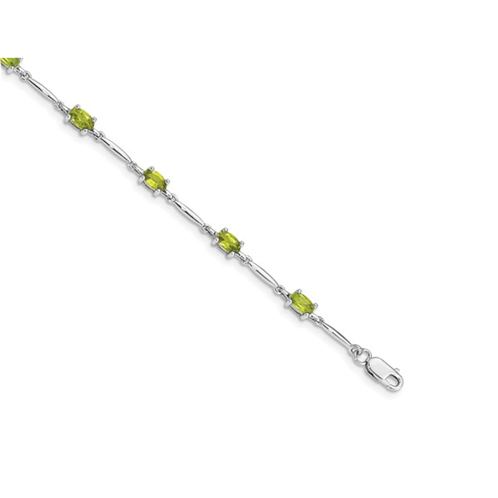 Natural Green Peridot Bracelet 2.30 Carat (ctw) in Sterling Silver - 7.50 Inches Image 3
