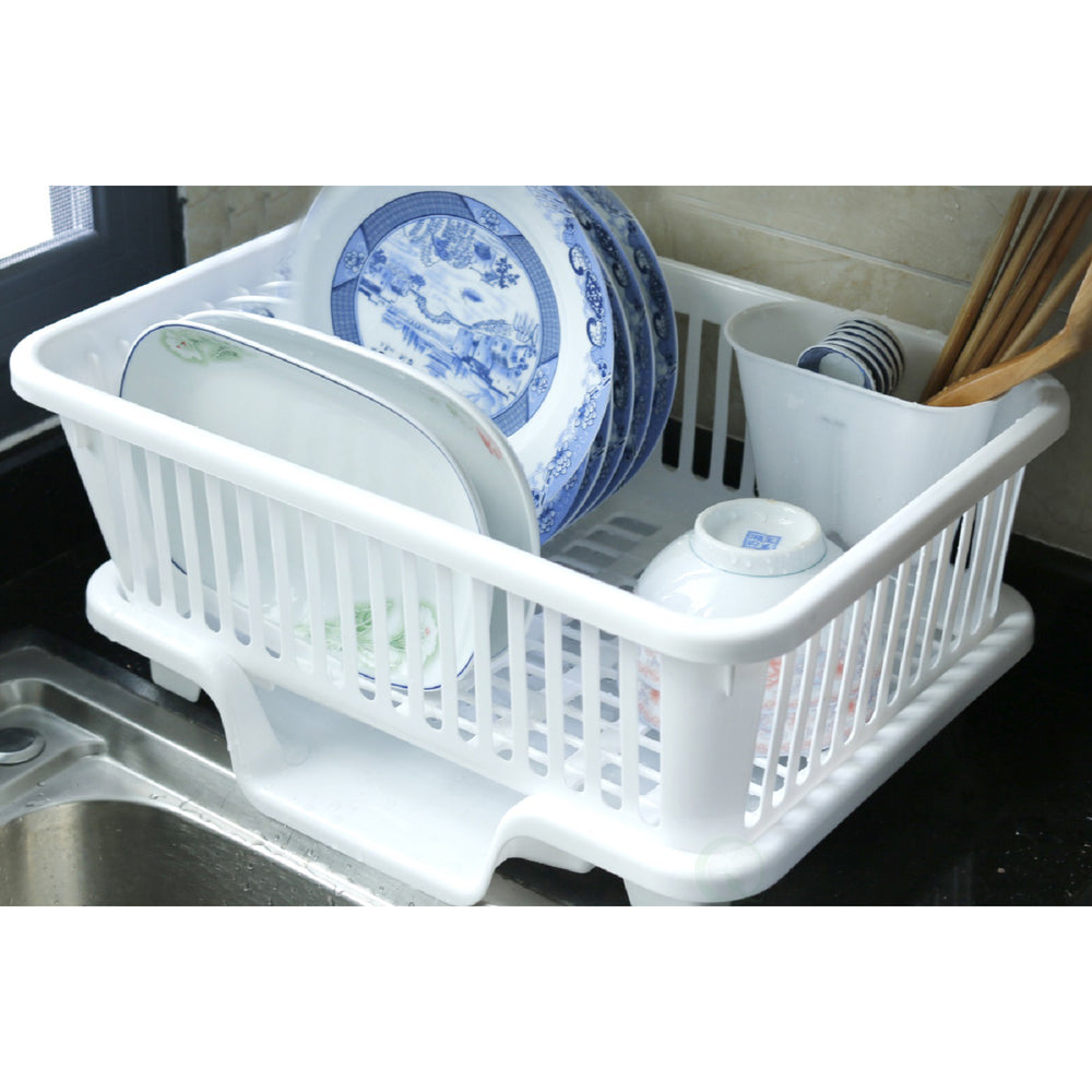 Plastic Dish Rack with Drain Board and Utensil Cup Image 2