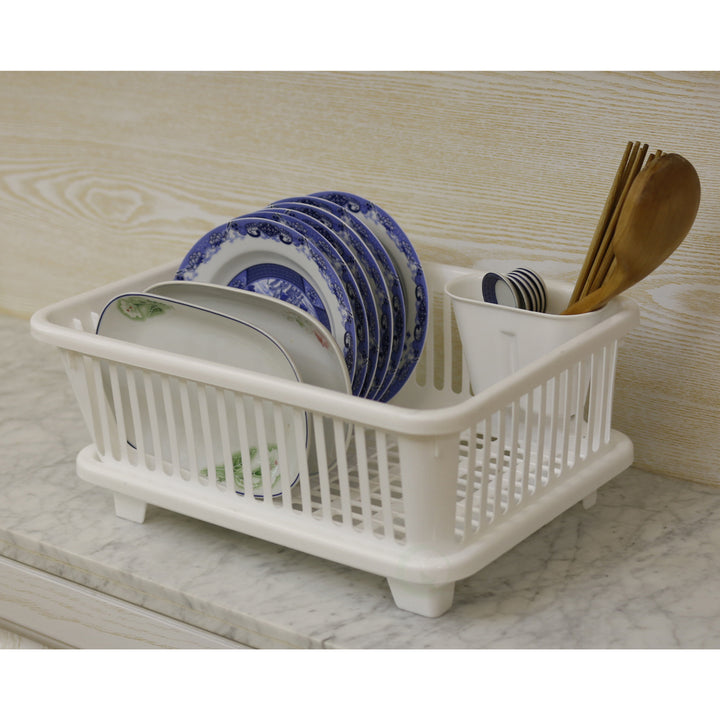 Plastic Dish Rack with Drain Board and Utensil Cup Image 4