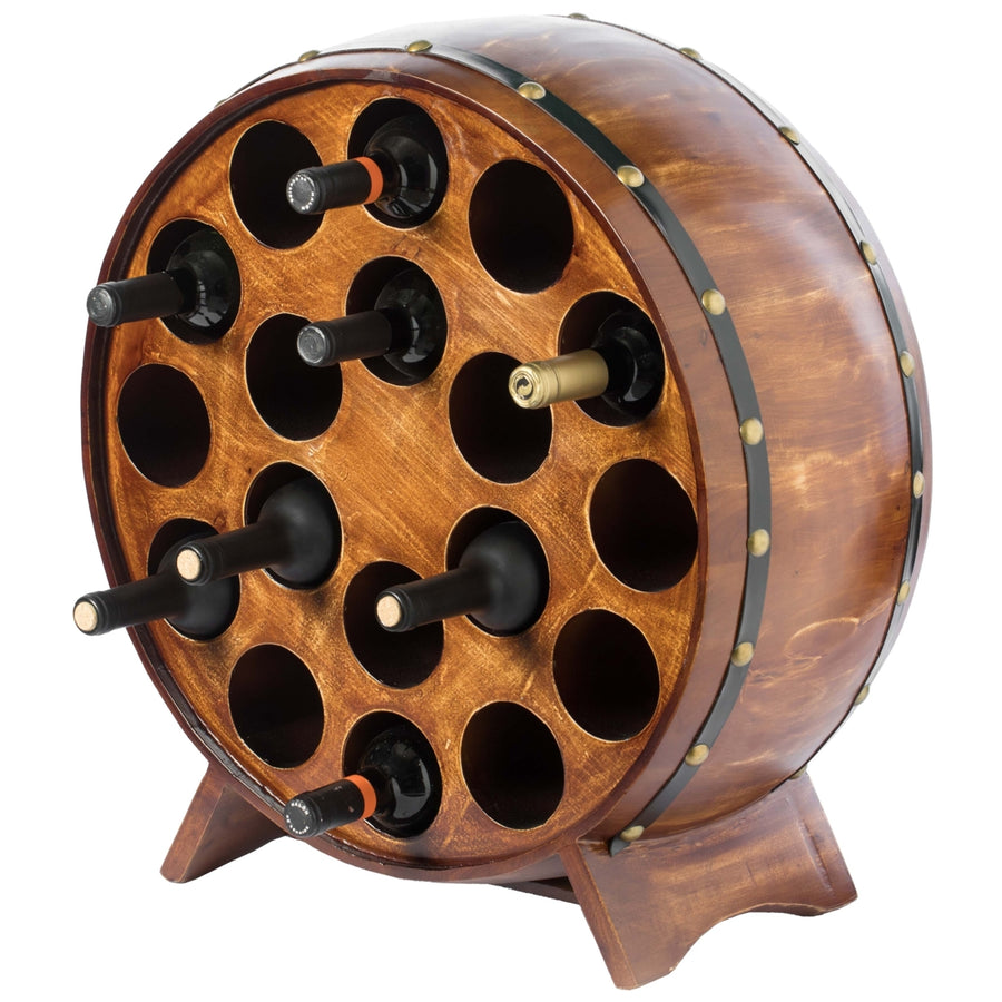 Wooden Stackable Round Shaped Wine Barrel Wine Rack1 Rack Image 1