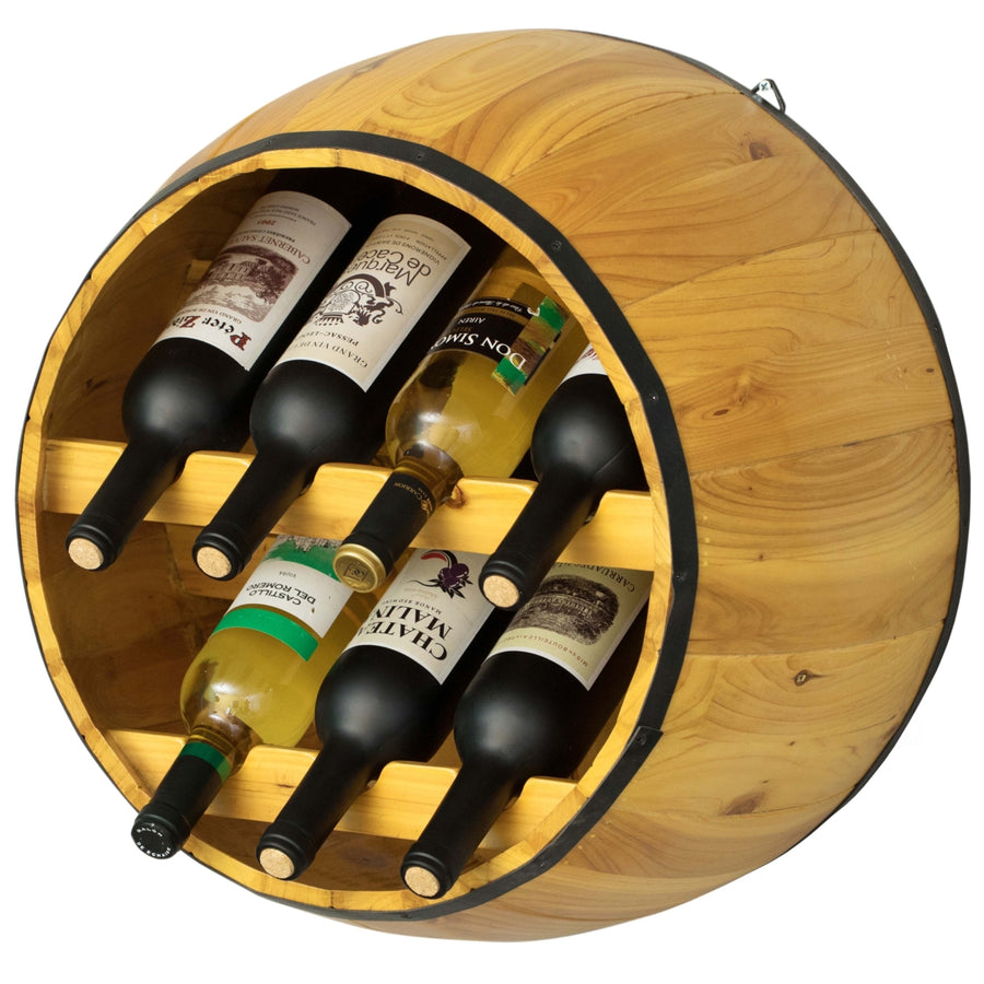 Wooden Hanging Wine Barrel Wine Rack Image 1