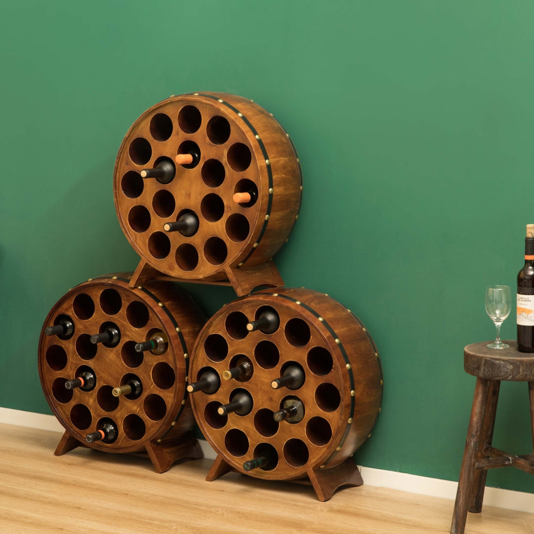 Wooden Stackable Round Shaped Wine Barrel Wine Rack1 Rack Image 4