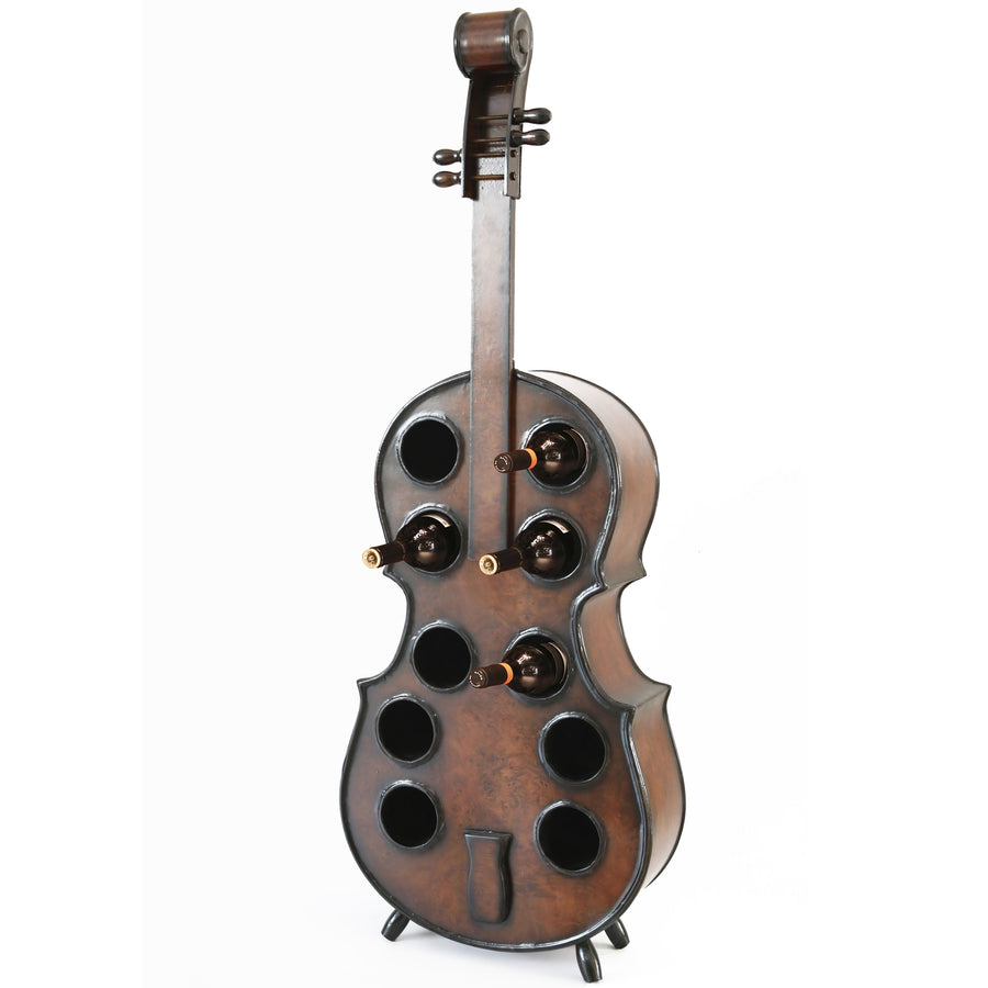 Decorative 10 Bottle Wooden Cello Shaped Wine Rack 36" Inch Floor Violin Image 1