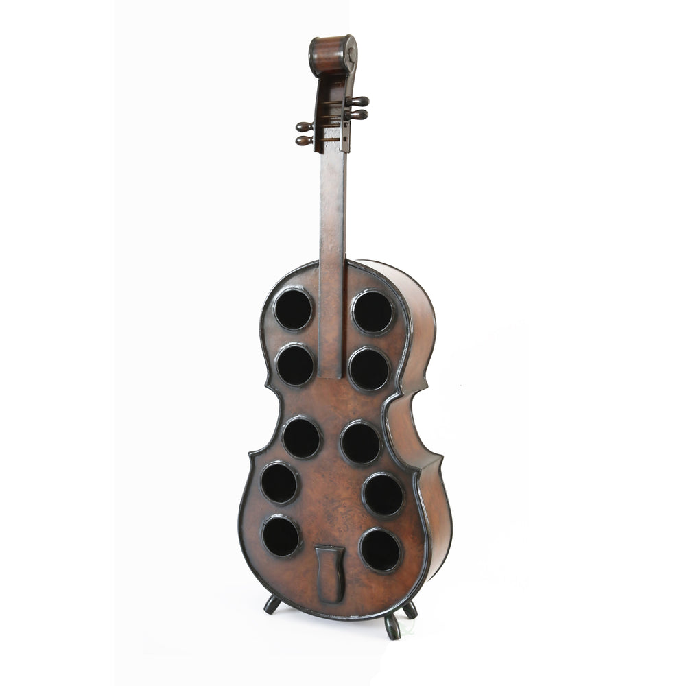 Decorative 10 Bottle Wooden Cello Shaped Wine Rack 36" Inch Floor Violin Image 2