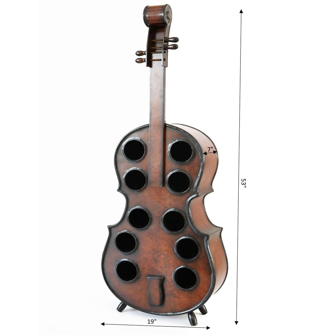 Decorative 10 Bottle Wooden Cello Shaped Wine Rack 36" Inch Floor Violin Image 4