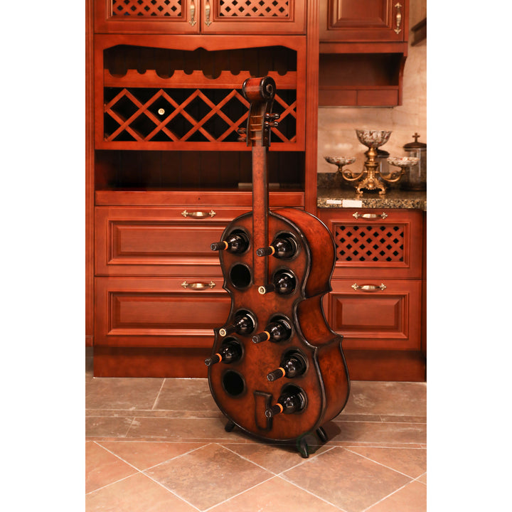Decorative 10 Bottle Wooden Cello Shaped Wine Rack 36" Inch Floor Violin Image 6