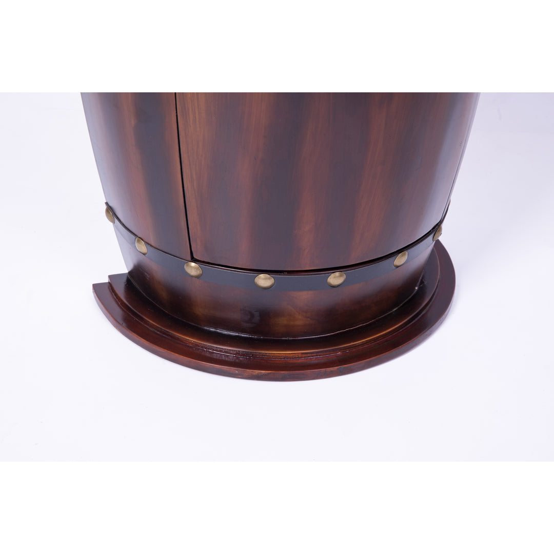 Rustic Lockable Barrel Shaped Wine Bar Cabinet Wooden End Table Image 7