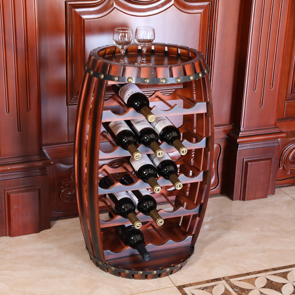 Rustic Barrel Shaped Wooden Wine Rack for 23 Bottles Image 2