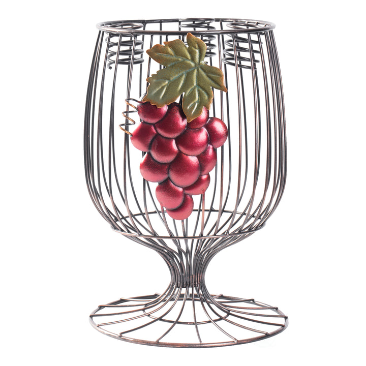 Vintage Decorative Metal Wire Goblet Shaped Freestanding Wine Bottle and Cork Holder Image 3