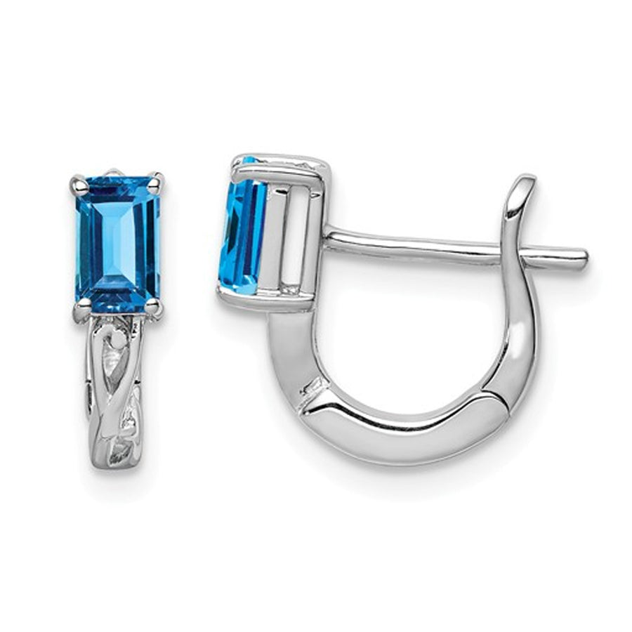 2/5 Carat (ctw) Blue Topaz Hoop Earrings in Sterling Silver Image 1