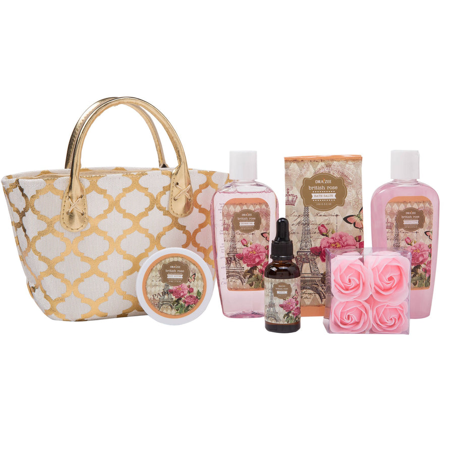 Draizee Spa Gift Bag for Woman w/ British Rose Fragrance Luxury Skin Care Set - Shower GelBubble BathBody ButterBath Image 1