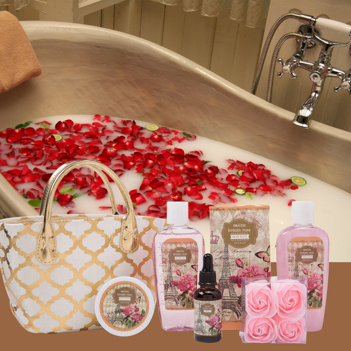 Draizee Spa Gift Bag for Woman w/ British Rose Fragrance Luxury Skin Care Set - Shower GelBubble BathBody ButterBath Image 7