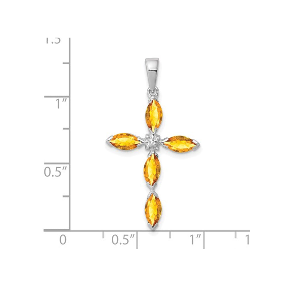 9/10 Carat (ctw) Natural Citrine Cross Pendant Necklace in Sterling Silver with Chain Image 2
