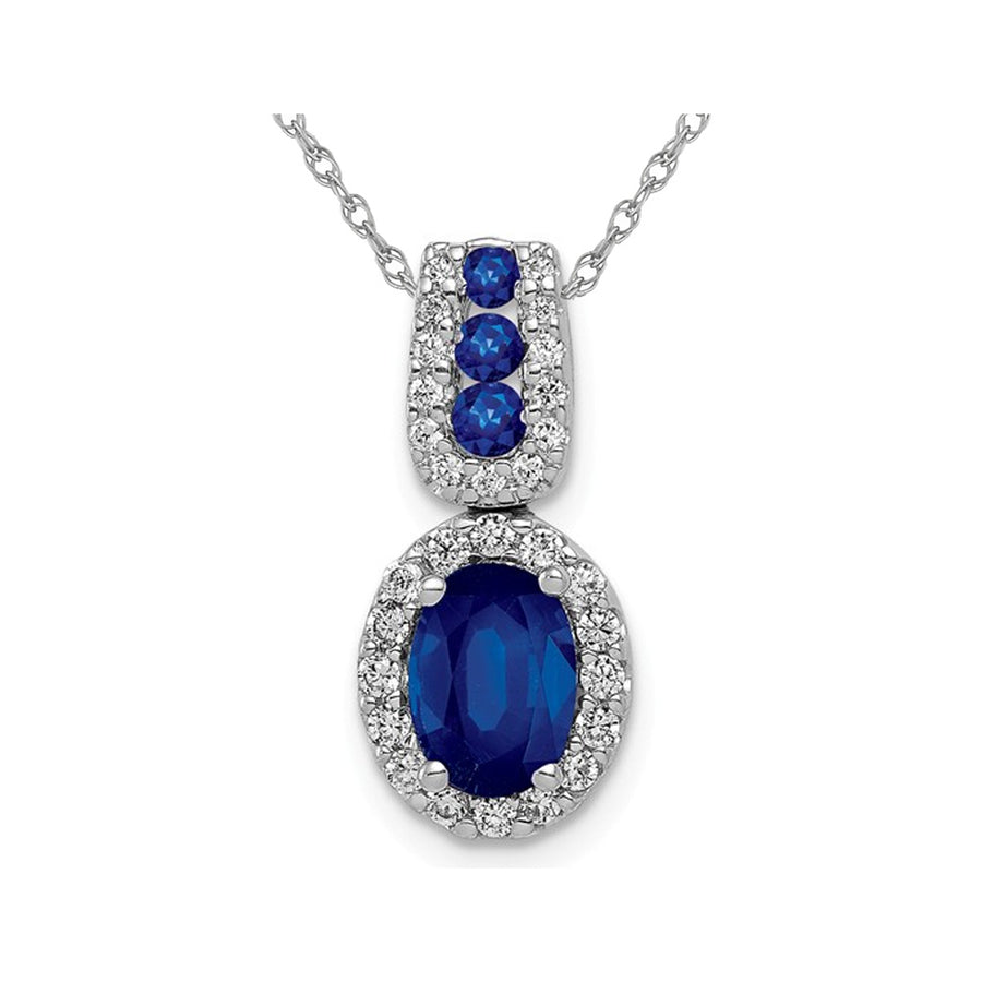 1.30 Carat (ctw) Natural Blue Sapphire Drop Pendant Necklace with Diamonds 1/5 Carat (ctw) in 14K White Gold Image 1