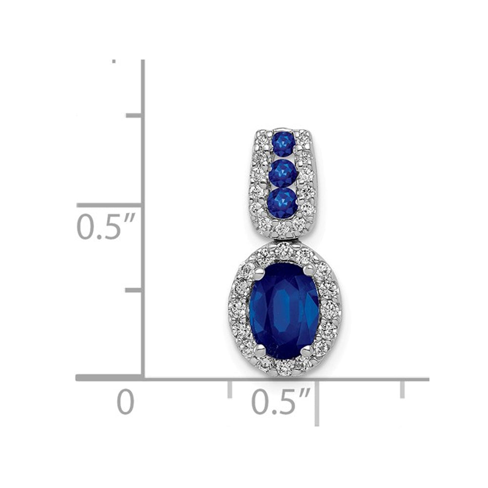 1.30 Carat (ctw) Natural Blue Sapphire Drop Pendant Necklace with Diamonds 1/5 Carat (ctw) in 14K White Gold Image 2
