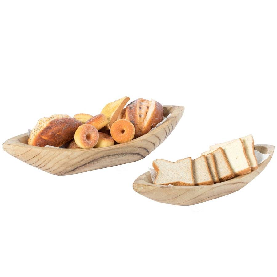 Wood Carved Boat Shaped Bowl Basket Rustic Display Tray Image 1