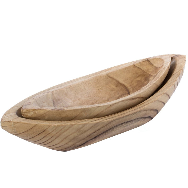 Wood Carved Boat Shaped Bowl Basket Rustic Display Tray Image 6