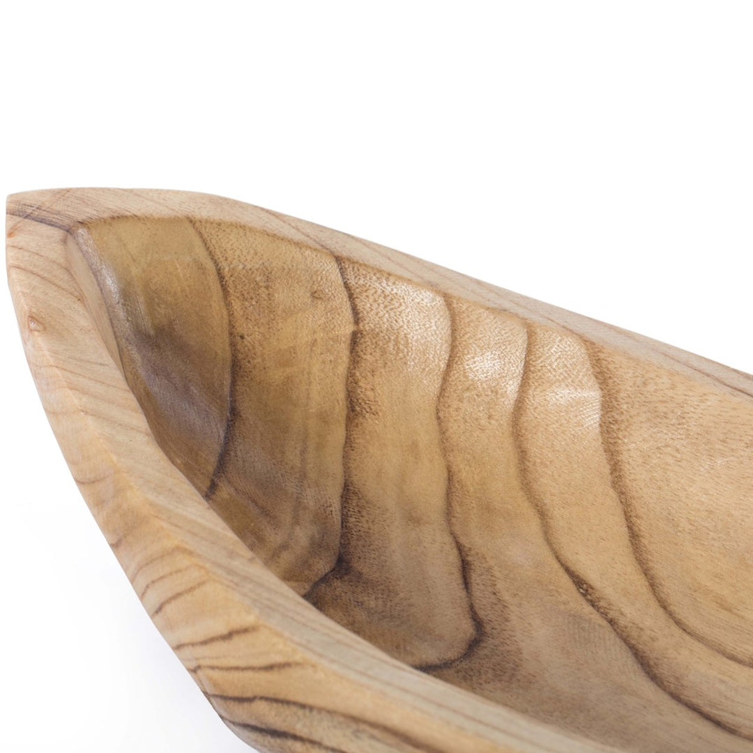 Wood Carved Boat Shaped Bowl Basket Rustic Display Tray Image 7