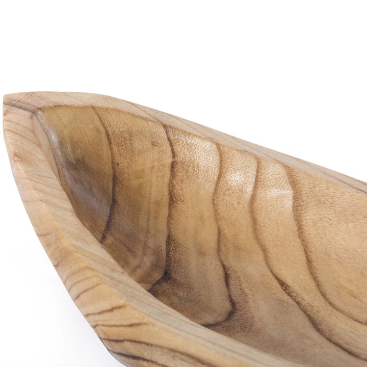 Wood Carved Boat Shaped Bowl Basket Rustic Display Tray Image 7