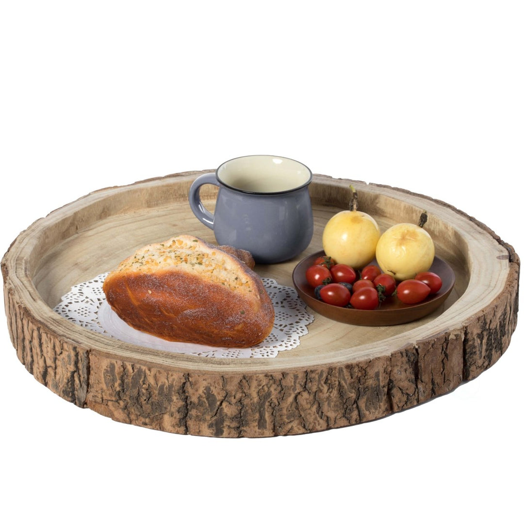 Wood Tree Bark Indented Display Tray Serving Plate Platter Charger Image 1