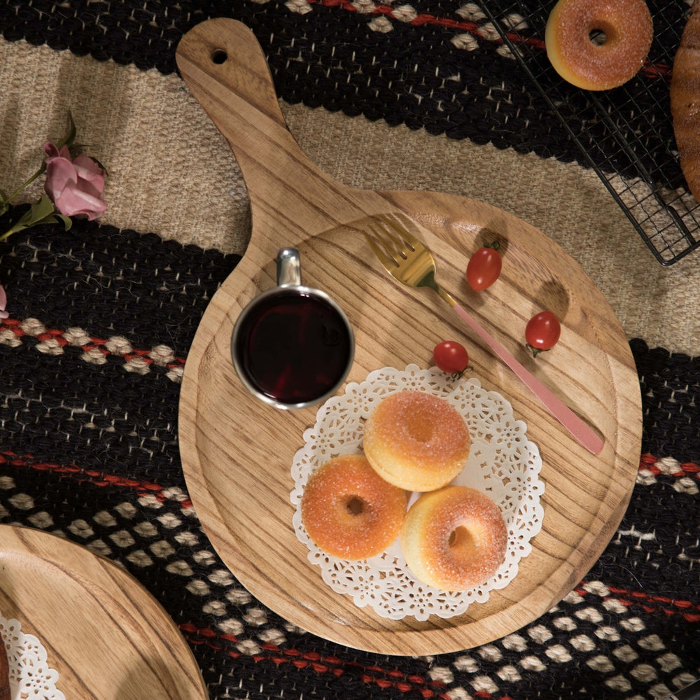 Wooden Round Shape Serving Tray Display Platter Image 2