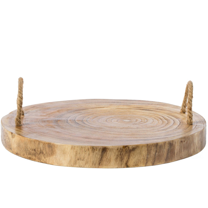 Wood Round Tray Serving Platter Board with Rope Handles Image 4