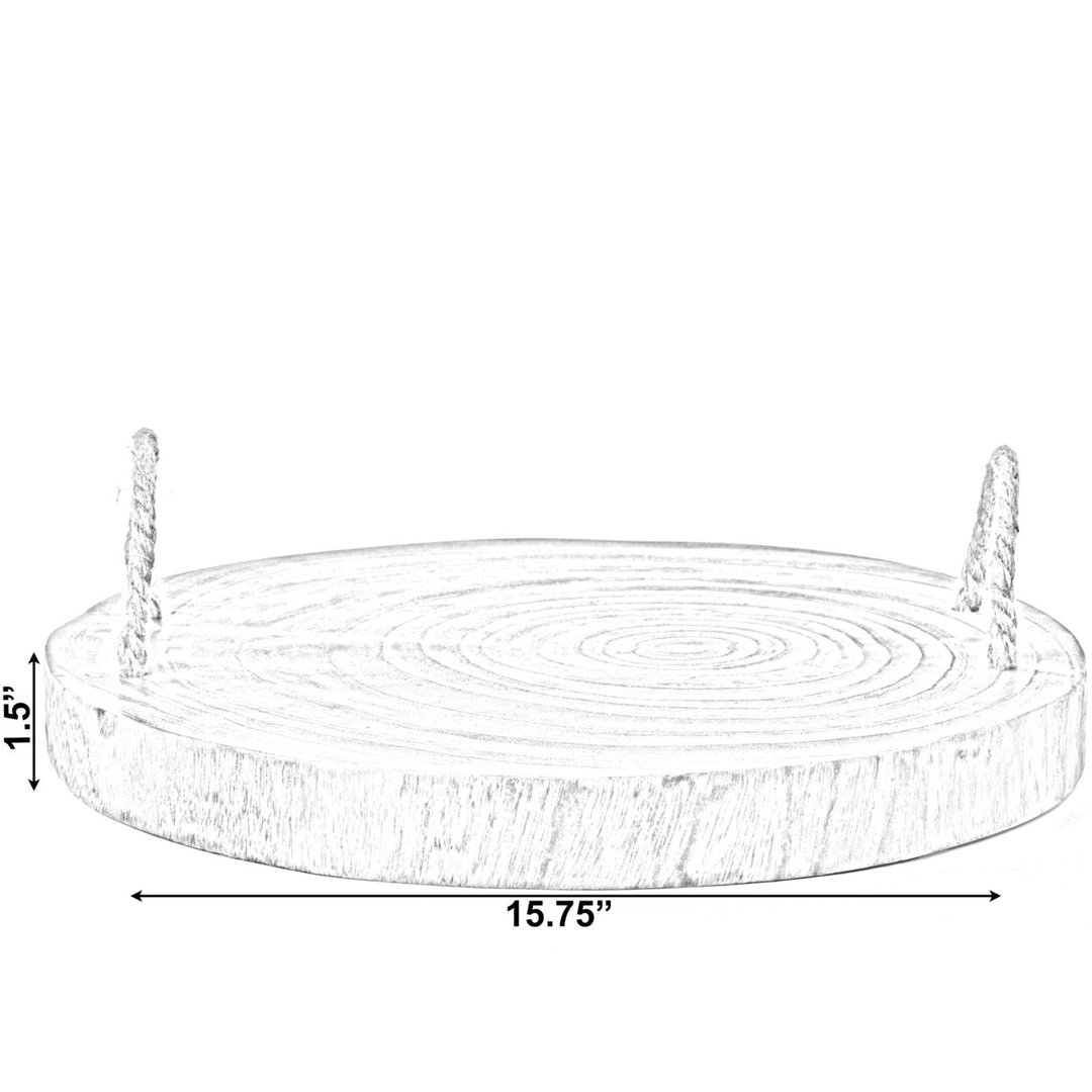 Wood Round Tray Serving Platter Board with Rope Handles Image 4