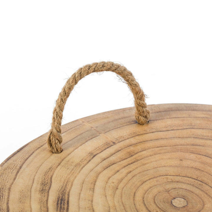 Wood Round Tray Serving Platter Board with Rope Handles Image 7