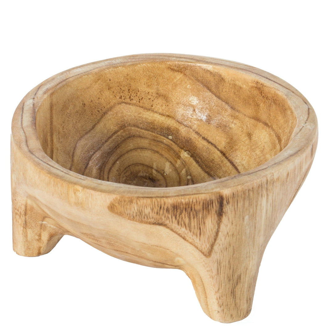Burned Wood Carved Small Serving Fruit Bowl Bread Basket Image 3