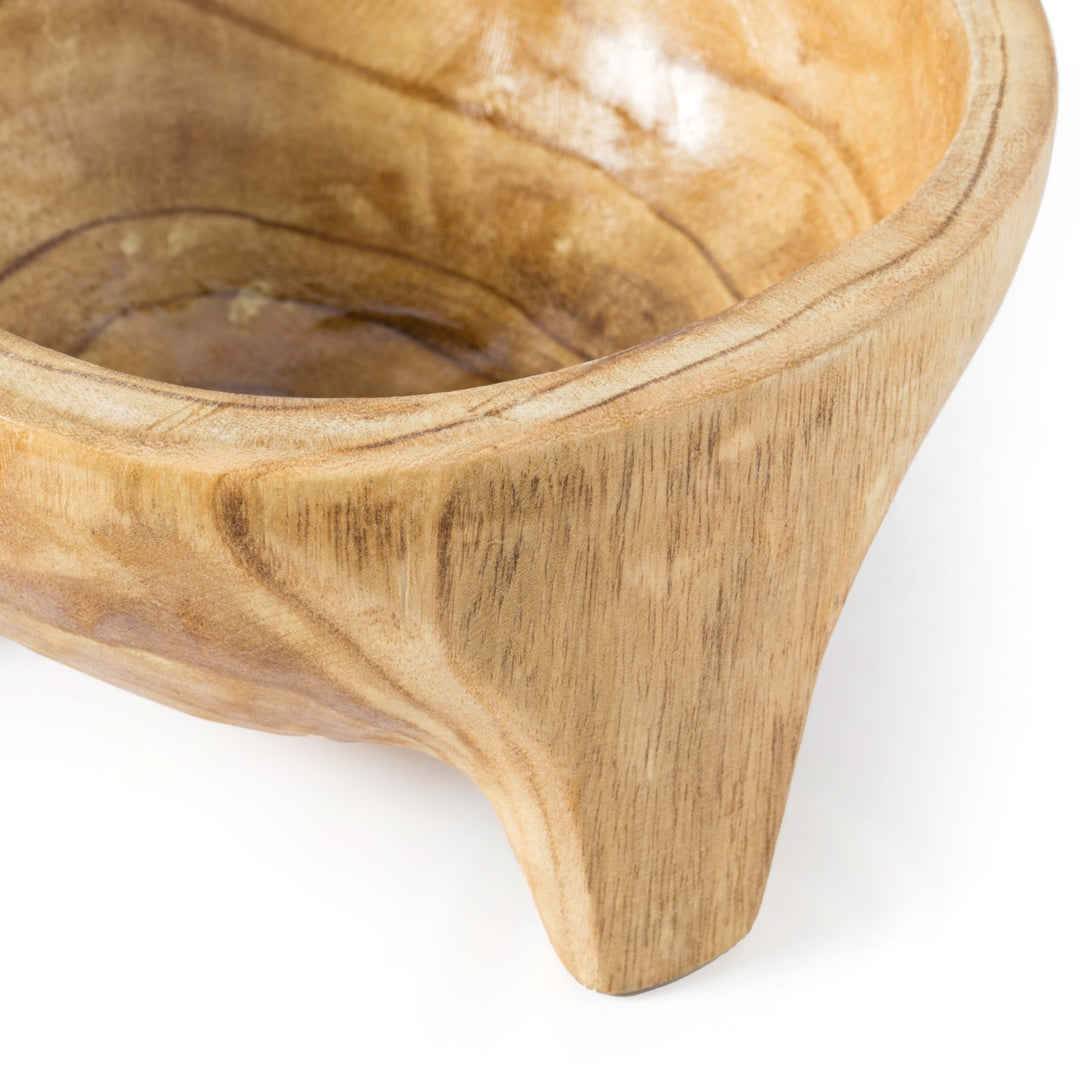 Burned Wood Carved Small Serving Fruit Bowl Bread Basket Image 6