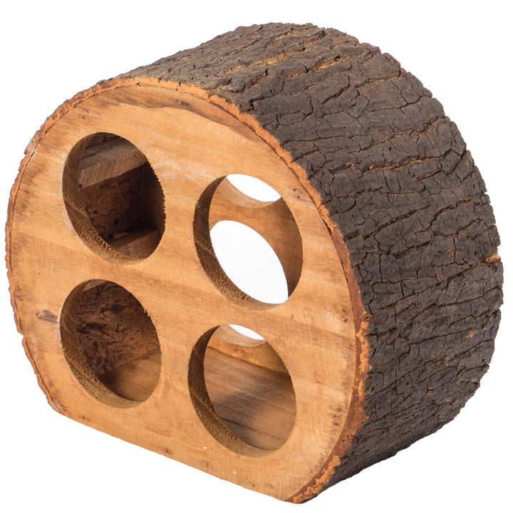 Round Wood Log Style with Bark 4 Bottle Countertop Wine Rack Holder Image 3