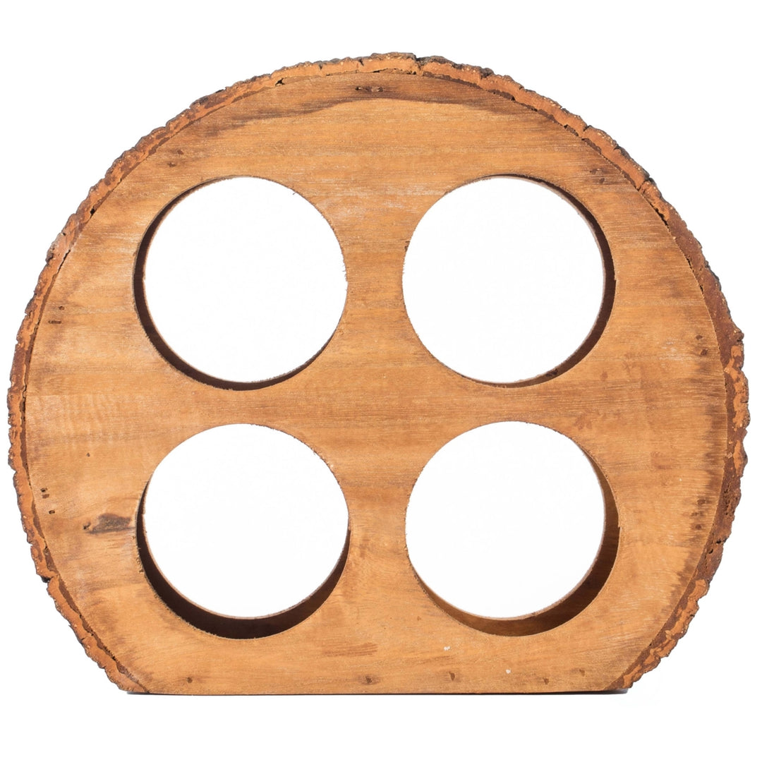Round Wood Log Style with Bark 4 Bottle Countertop Wine Rack Holder Image 4