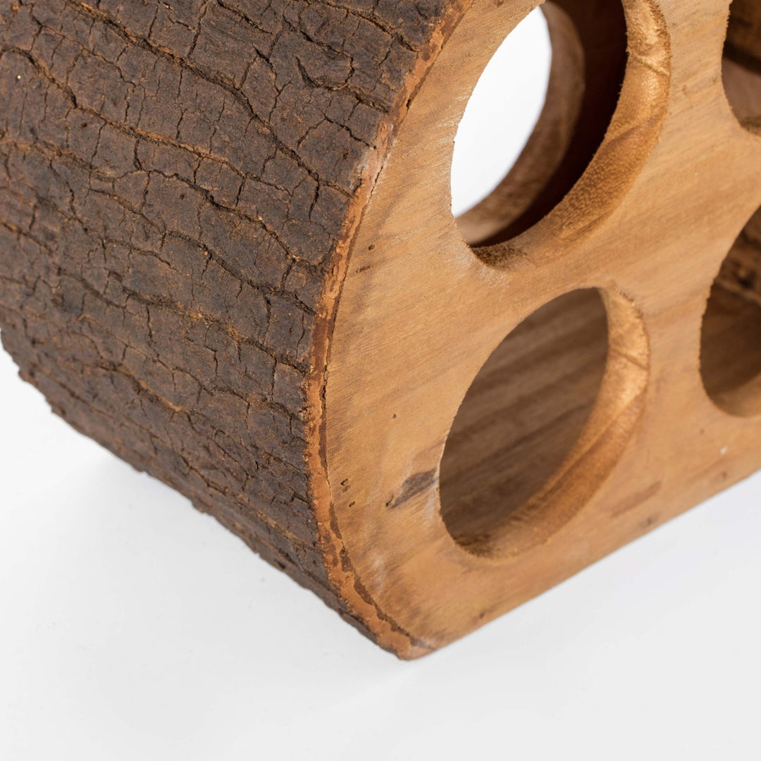 Round Wood Log Style with Bark 4 Bottle Countertop Wine Rack Holder Image 7