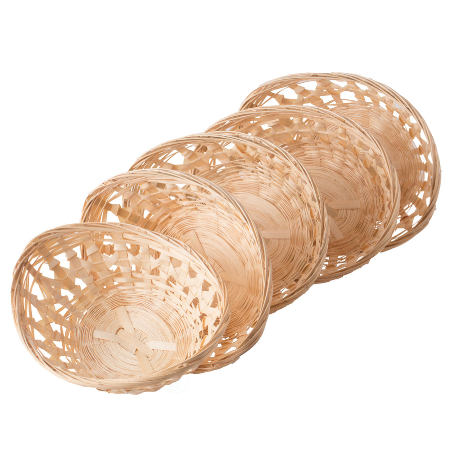 Set of 5 Natural Bamboo Oval Storage Bread Basket Storage Display Trays Image 1