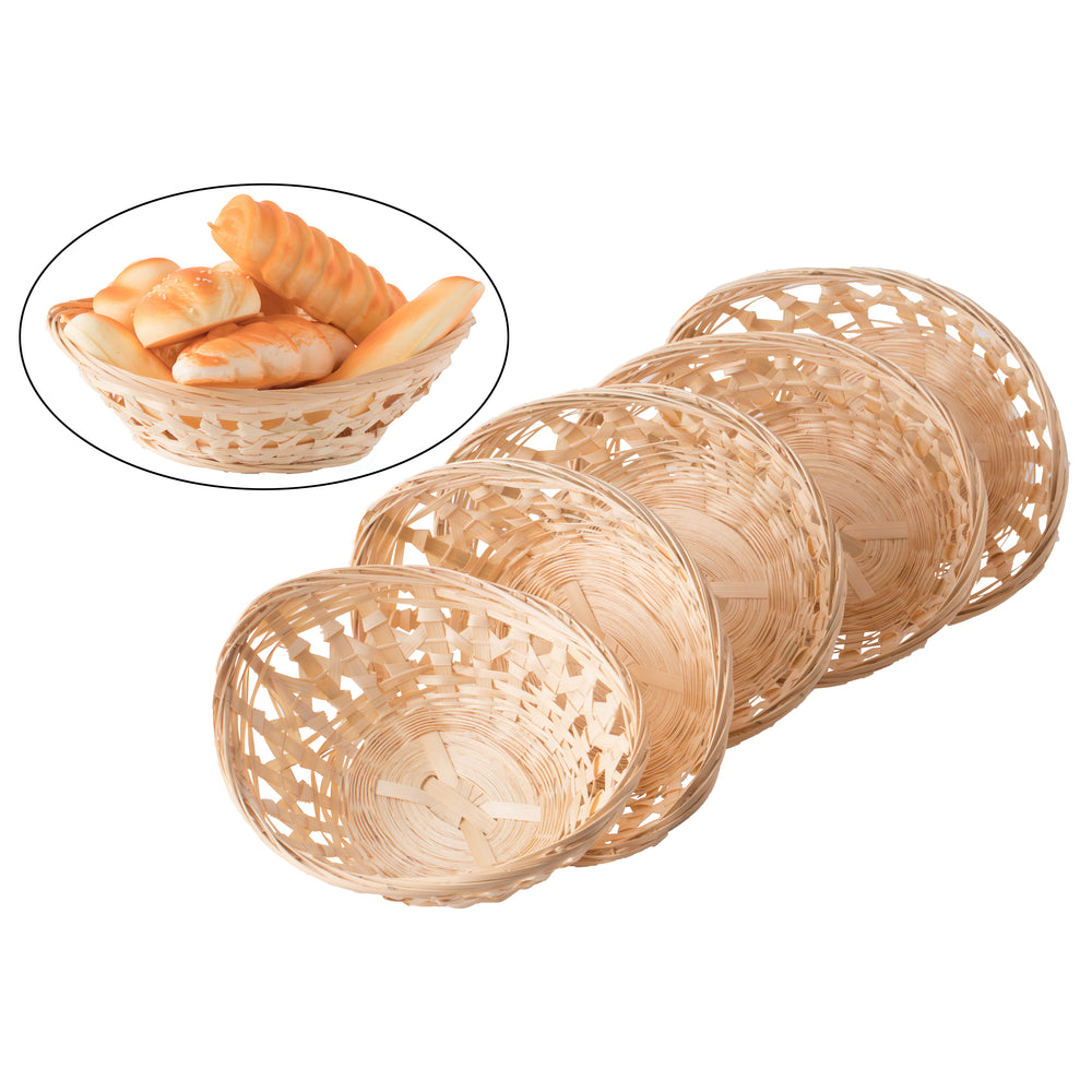 Set of 5 Natural Bamboo Oval Storage Bread Basket Storage Display Trays Image 2