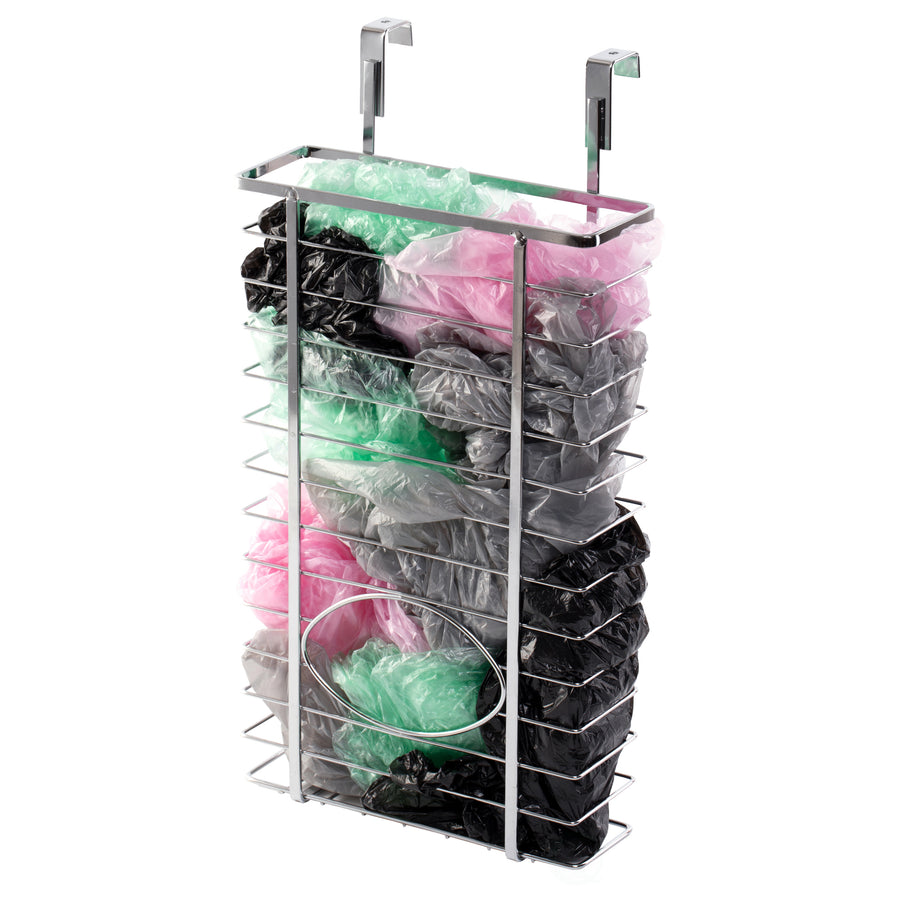 Over Cabinet Metal Plastic Bag and Grocery Bag Storage HolderChrome Image 1