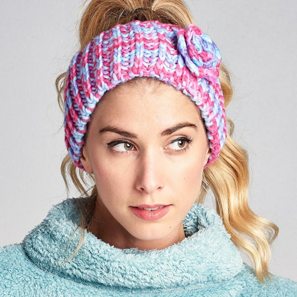 Crochet Knit Floral Headband Image 2