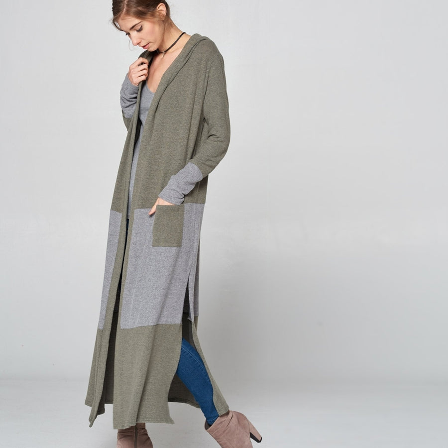 Olive and Gray Long Cardigan Image 1