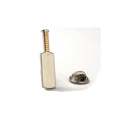 Cricket Batsman Bat Pin Silver and Gold Deluxe Finish Lapel Pin Sport Image 1