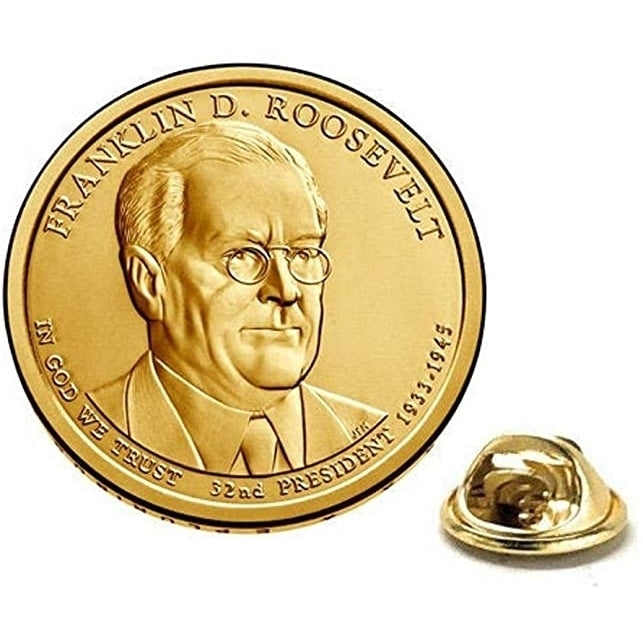 Franklin D. Roosevelt Presidential Dollar Lapel PinUncirculated One Gold Dollar Coin Enamel Pin Image 1
