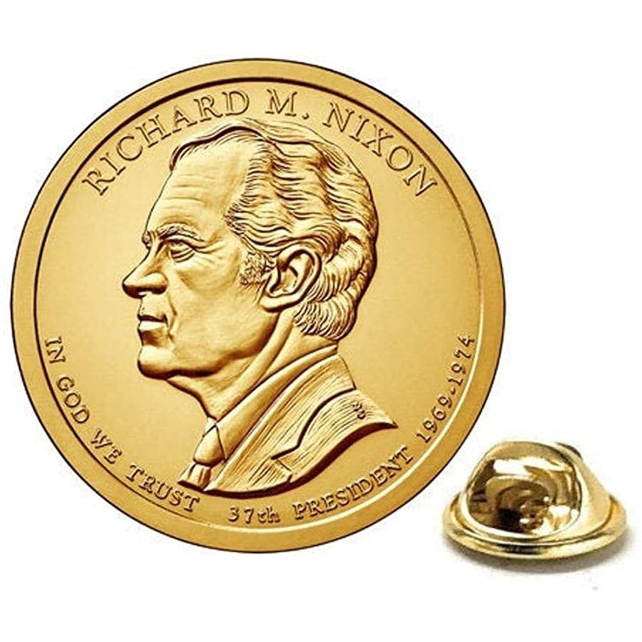 Richard M. Nixon Presidential Dollar Lapel PinUncirculated One Gold Dollar Coin Enamel Pin Image 1