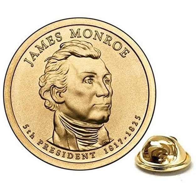 James Monroe Presidential Dollar Lapel PinUncirculated One Dollar Coin Gold Pin Image 1