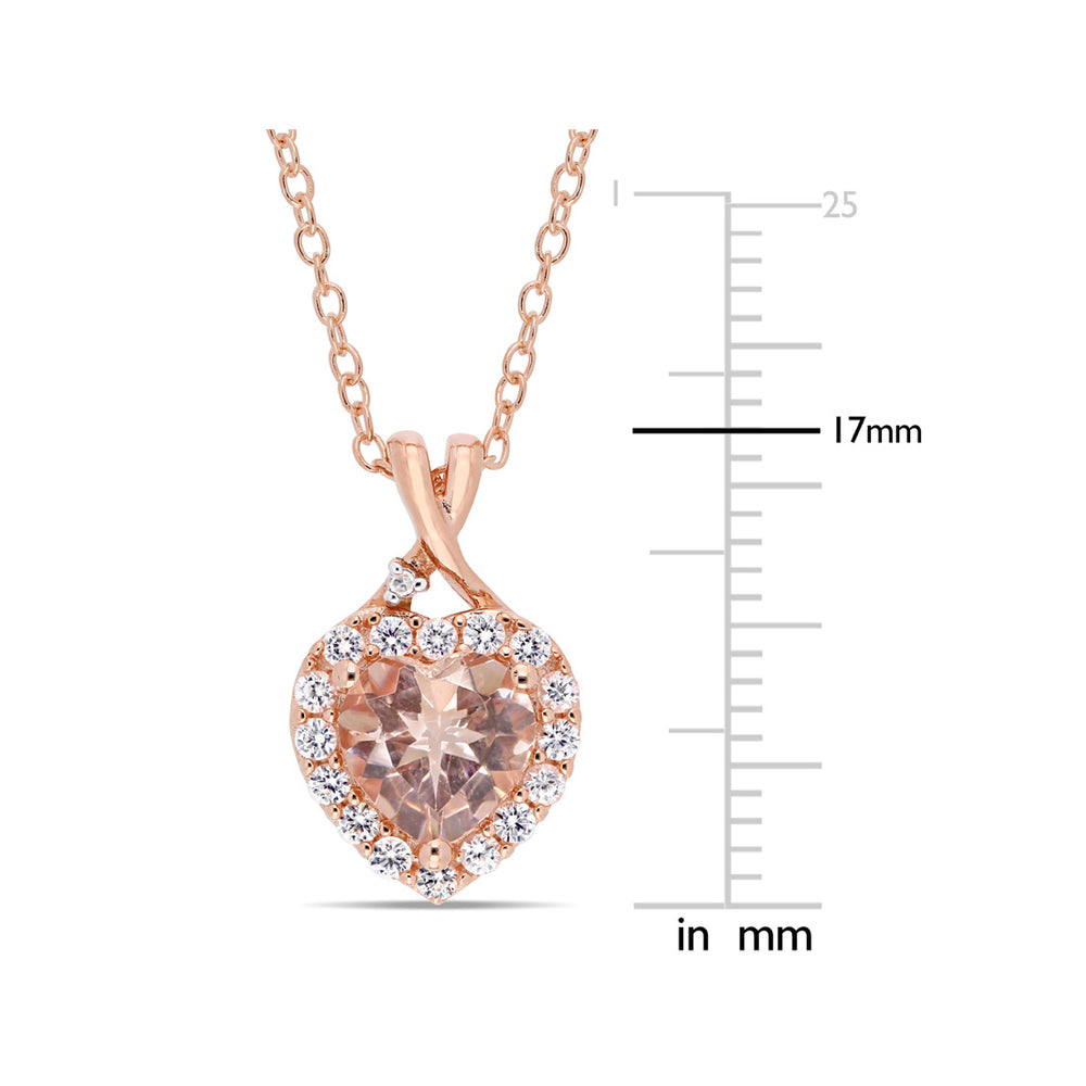 1.40 Carat (ctw) Morganite and Created White Sapphire Heart Pendant Necklace in Rose Sterling Silver with Chain Image 2